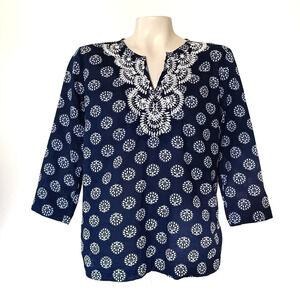 TALBOTS Cotton Boho Embroidered Top - Petite Boho Festival A-Line